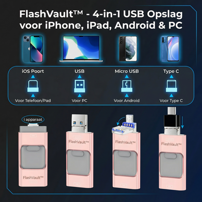 FlashVault™ - 4-in-1 USB Opslag voor iPhone, iPad, Android & PC - 3